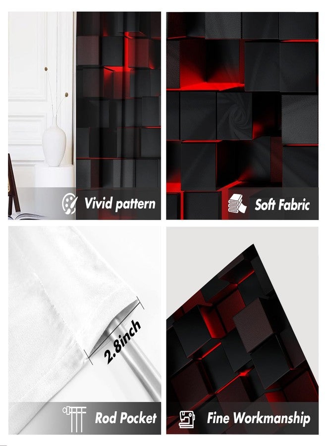 Kikiry Black and Red Curtains 42" W x 63" L Checkered Gothic Goth Dark Burgundy Plaid Abstract Modern Cool Funny Art Pattern Design Simple Living Room Bedroom Window Drapes Treatment Fabric 1 Pair - Image 2